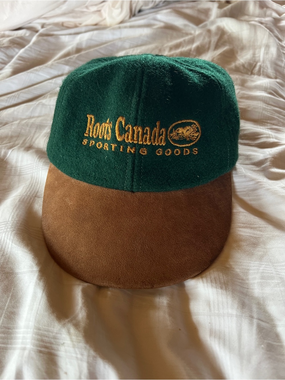Roots Green and Brown Logo Sporting Goods Cap